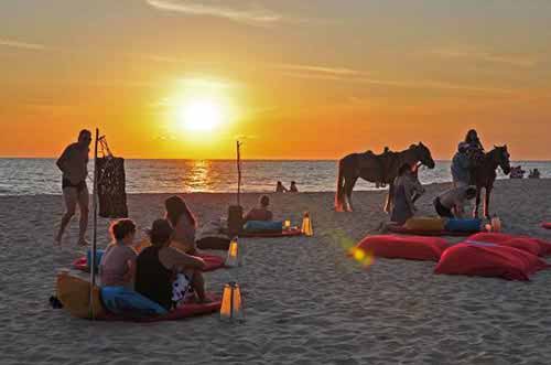 A view of the sunset at the beach in Playa Pie de la Cuesta Acapulco Mexico.