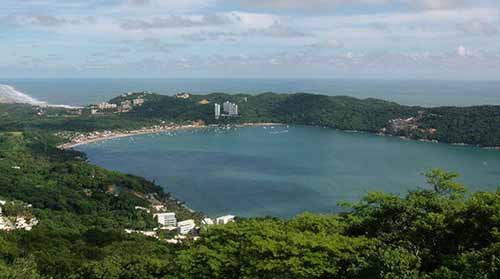 An aerial view of Puerto Marques in Acapulco Mexico.